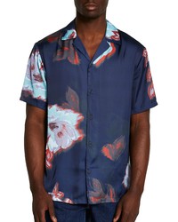 River Island Revere Blurred Floral Print Short Sleeve Button Up Shirt