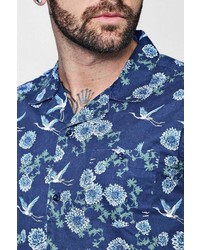 Boohoo Short Sleeve Floral Bird Print Shirt