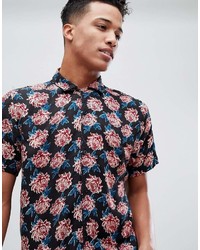 Brave Soul Short Sleeved All Over Floral Print Shirt With Revere Collar