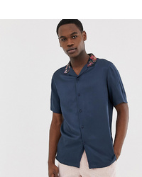 ASOS DESIGN Tall Regular Fit Satin Shirt With Floral Revere Collar