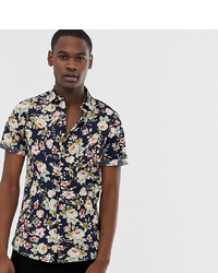 ASOS DESIGN Tall Skinny Fit Floral Shirt In Navy