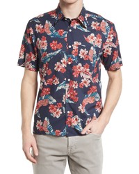 Scott Barber Tropical Short Sleeve Cotton Button Up Shirt In Navy At Nordstrom