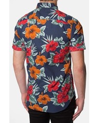 7 Diamonds Waikiki Trim Fit Short Sleeve Floral Print Woven Shirt