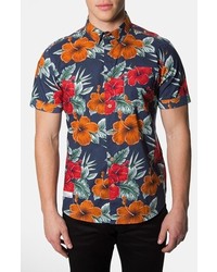 7 Diamonds Waikiki Trim Fit Short Sleeve Floral Print Woven Shirt