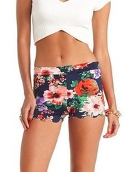 Charlotte Russe Floral Print Scalloped High Waisted Shorts