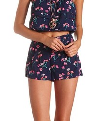 Charlotte Russe Pleated Floral Print High Waisted Shorts