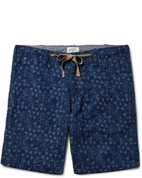 Hartford Slim Fit Indigo Dyed Floral Cotton Jacquard Shorts