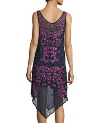 Haute Hippie Floral Threadwork Embellished Silk Dress Midnight