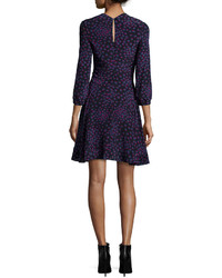 Rebecca Taylor Aster Floral Silk Fit And Flare Dress Navy