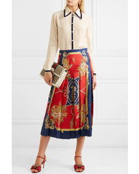 Gucci Pleated Printed Silk Twill Skirt