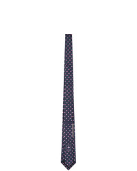 Gucci Navy And Pink Silk Gg Flowers Tie