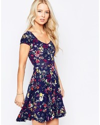 Club L Floral Skater Dress With Cross Back And Cut Out
