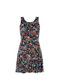 Exclusives New Look Navy Zip Front Floral Print Skater Dress