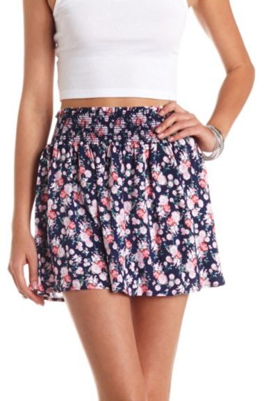 Charlotte Russe Smocked Waist Floral Print Skater Skirt | Where to buy ...