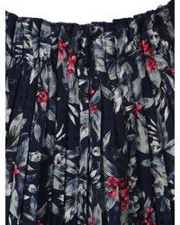 Choies Blue Floral Print Pleated Skirt