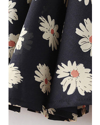 Romwe Floral Print Zippered Navy Blue Skirt