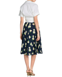 Michael Kors Michl Kors Collection Navy Floral Silk Skirt