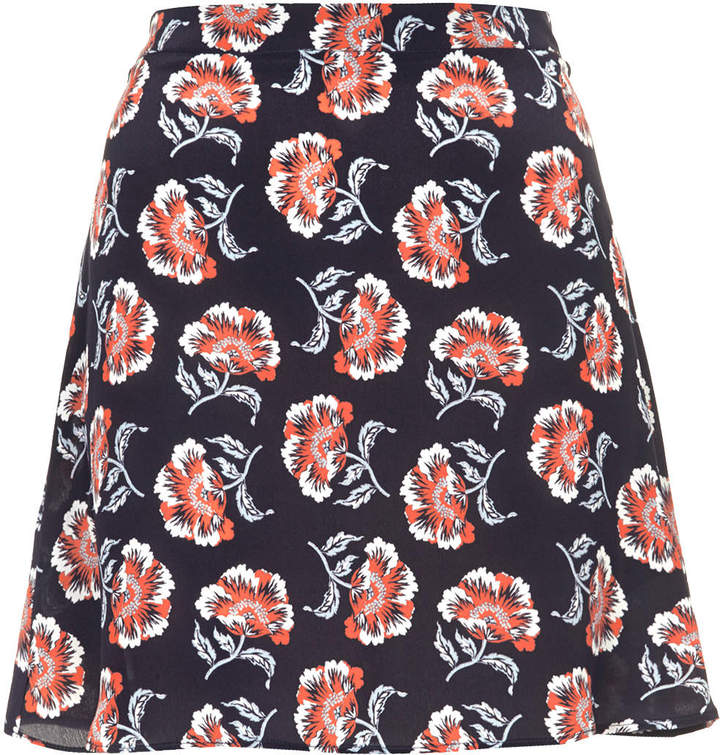 Boutique Navy Floral Silk Skirt, $120 | Topshop | Lookastic