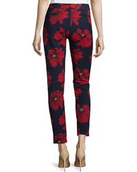 Lela Rose Poppy Print Cropped Pants Navy Pattern