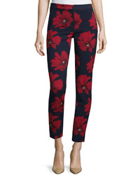 Lela Rose Poppy Print Cropped Pants Navy Pattern