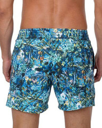 Jared Lang Floral Print Swim Trunks Blue Pattern