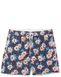 Isaia Slim Fit Mid Length Floral Print Swim Shorts