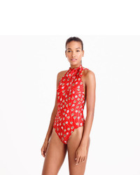 J.Crew Halter Bow Tie One Piece Swimsuit In Falling Floral Print