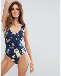 Vero Moda Ruffle Sleeve Floral Swimsuit