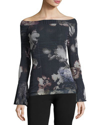 Fuzzi Bell Sleeve Off The Shoulder Wear Floral Tee