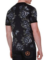 Dolce & Gabbana Cross Stitched Floral Print Jersey T Shirt Navy