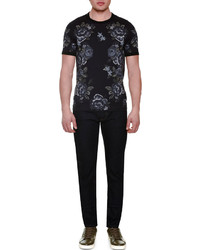 Dolce & Gabbana Cross Stitched Floral Print Jersey T Shirt Navy