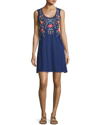 Johnny Was Jwla For Floral Embroidered Tank Dress Navy