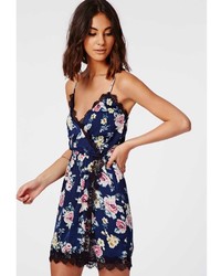 Missguided Olive Silky Floral Eyelash Lace Mini Dress