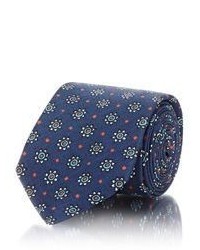 Barneys New York Floral  Dot Print Silk Necktie Blue