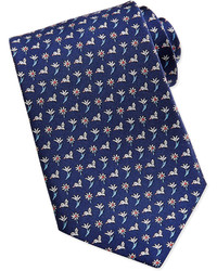 Salvatore Ferragamo Hummingbirdfloral Pattern Silk Tie Navy