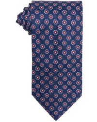 Brioni Navy And Red Floral Print Silk Tie