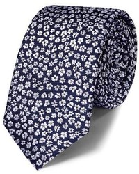 Charles Tyrwhitt Navy Silk Classic Floral Slim Tie