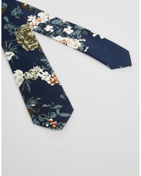 Reclaimed Vintage Floral Tie In Navy