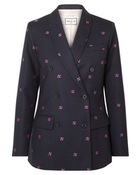 Navy Floral Wool Double Breasted Blazer