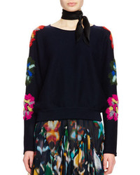 Navy Floral Wool Sweater