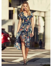 New York & Co. New York Company Sweet Pea Navy Floral Wrap Dress