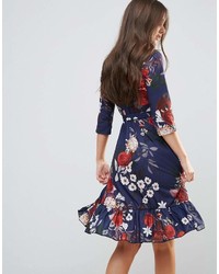 Qed London Wrap Floral Midi Dress With Ruffle