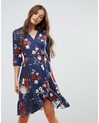 Qed London Wrap Floral Midi Dress With Ruffle