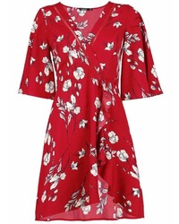 Boohoo Rory Ladder Trim Flute Sleeve Floral Tea Dress