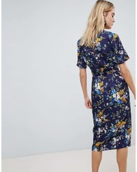 Warehouse Trailing Floral Pleated Midi Wrap Dress