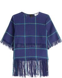 MSGM Printed Linen Top With Fringe