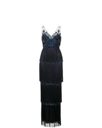 Marchesa Notte Embroidered Fringed Gown