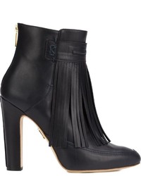 Navy Fringe Leather Ankle Boots