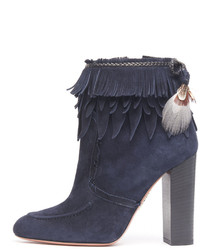 Aquazzura Fringed Suede Ankle Boot Ink