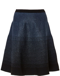 Prabal Gurung Metallic Blue And Black Flared Skirt